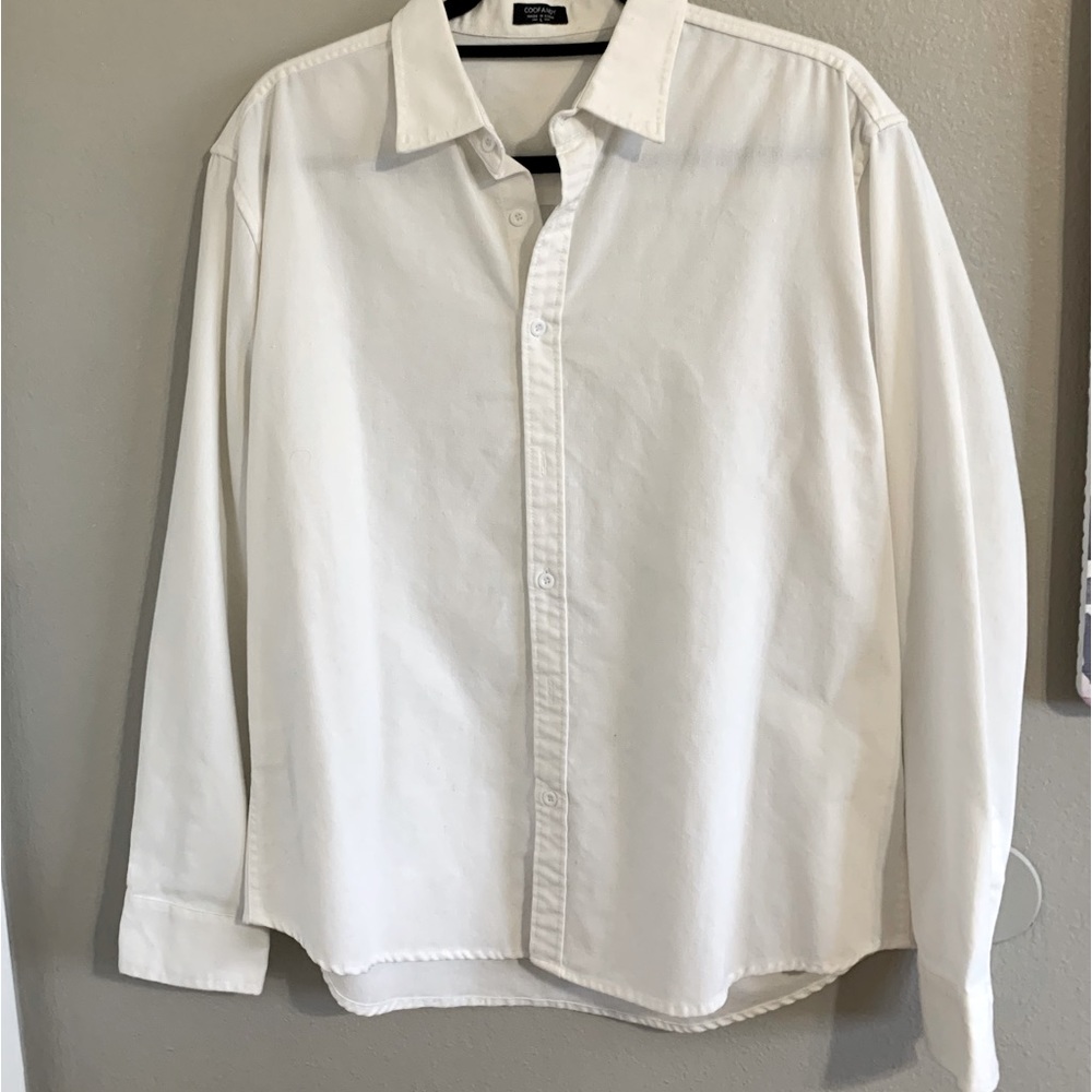 Coofandy - Button Down Blouse - Like New - white Size L- Linen